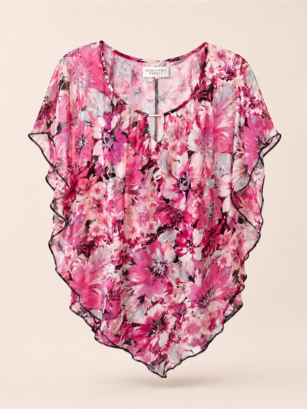Notations Floral Blouse Top Pink Romantic Sheer Overlay Soft Feminine Chic Sz L